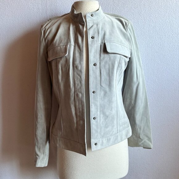 Dove Gray Grey Suede Leather Snap Close Jacket - Picture 6 of 10